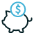 Icon of coin being inserted into piggy bank